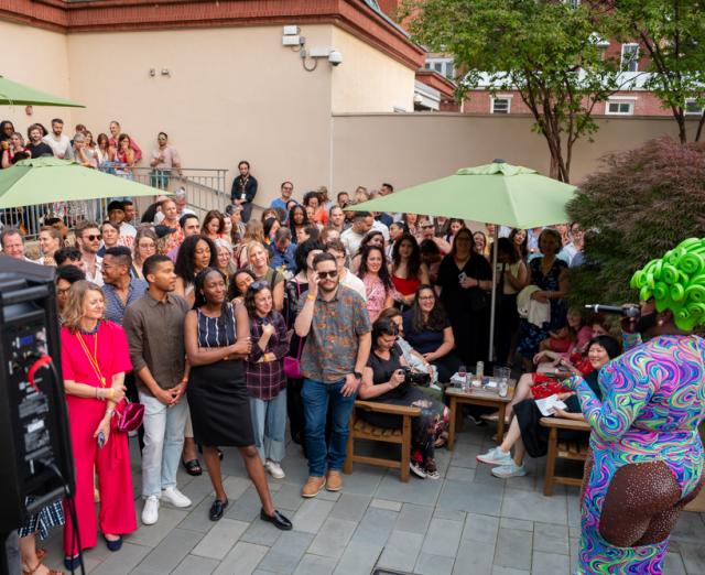 Phillips after 5 June 2025 featuring drag performance by Vageneis in a packed courtyard